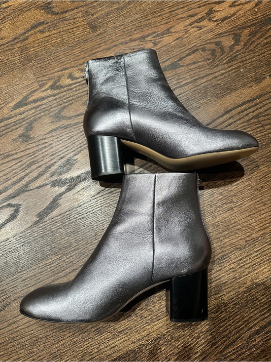 rag & bone Shoes - rag & bone Drea Metallic Leather Block Heel Ankle Boots in Gun Metal Size 39